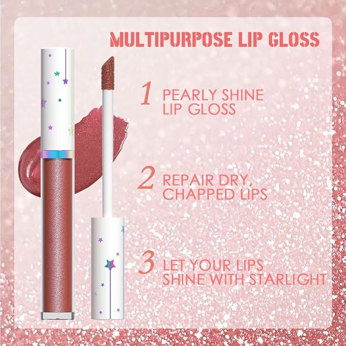 evpct 1Pcs Mauve Red Metallic Shimmer Glitter Lip Gloss Liquid Lipstick Long Lasting Waterproof 24, Glitter Pearlescent Metallic Sparkly Glossy Liquid Lipsticks Lip Stain Makeup Set for Women 05#