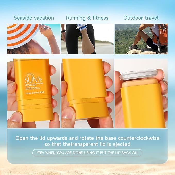 Sunscreen Stick for Face SPF50+ PA++++, No White Cast & Non-Sticky Sunblock for Body, All Skin Types Water-Resistant 0.56oz, No Eye Irritation, Outdoor & Daily Use