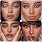 Glitter Freckles, Holographic Face and Body Glitter Tattoo Sparkle for Women Gold Glow Cosmetic Star Makeup Accessories for Festival Rave (Holographic&Gold)