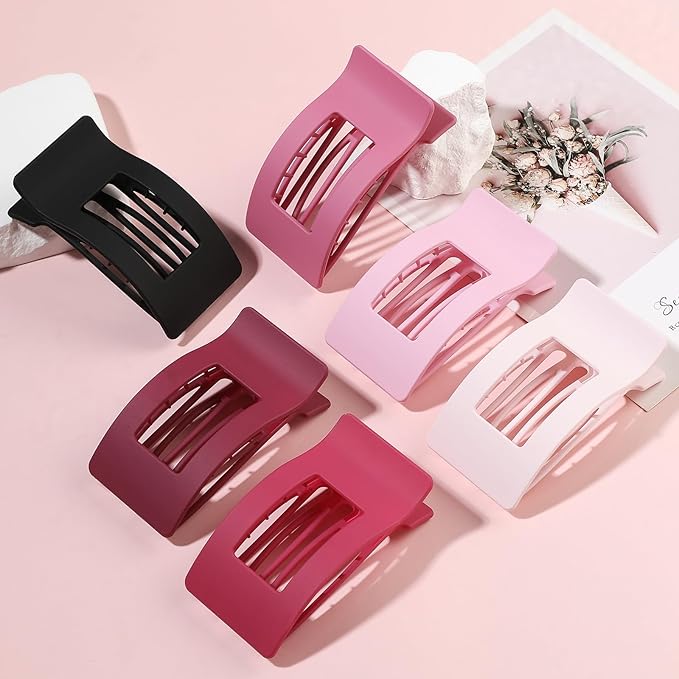 French Flat Hair Clips for Women 6pcs Hair Claw Clips for Thick or Thin Hair Matte Claw Clips for Girls Barrettes Non-Slip Strong Hold Hair Accessories for Women (Pink Purle)