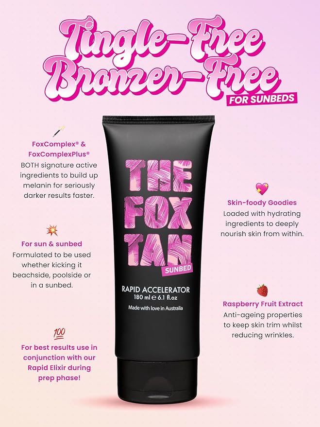 The Fox Tan Rapid Accelerator, Accelerator Lotion For Sunbed Tanning, Creates Darker, Faster & Long-Lasting Tans, Vegan & Cruelty-Free, 180mL