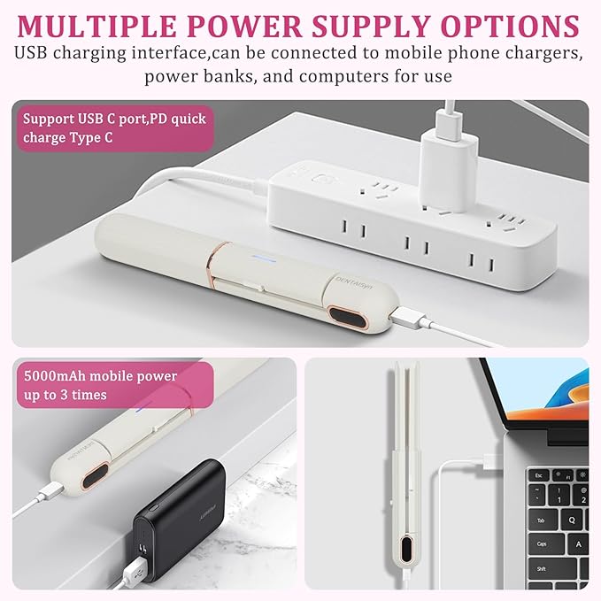 USB Hair Straightener Irons | 2-in-1 Curling Wand & Titanium Flat Iron Professional Hair Straightener and Curler,Rechargeable Portable Hair Straightening Iron