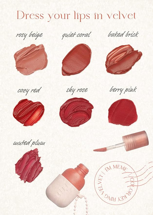 I'M MEME Color Key Ring Velvet Lip Tint - 07 Muted Plum | Long Lasting Lip Stain, Matte Finish, Smooth Texture, Kbeauty, Cute Korean Makeup, Compact, Portable Keychain, Travel-Friendly, Gift, 2.8g