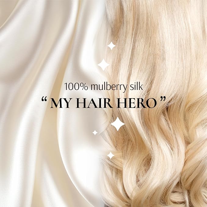 Zenssia Silk Scrunchies for Hair, 4PC Pure Mulberry Silk Hair Ties No Damage, Skinny Elastic Scrunchies for Fine & Thin Hair, Black Champagne