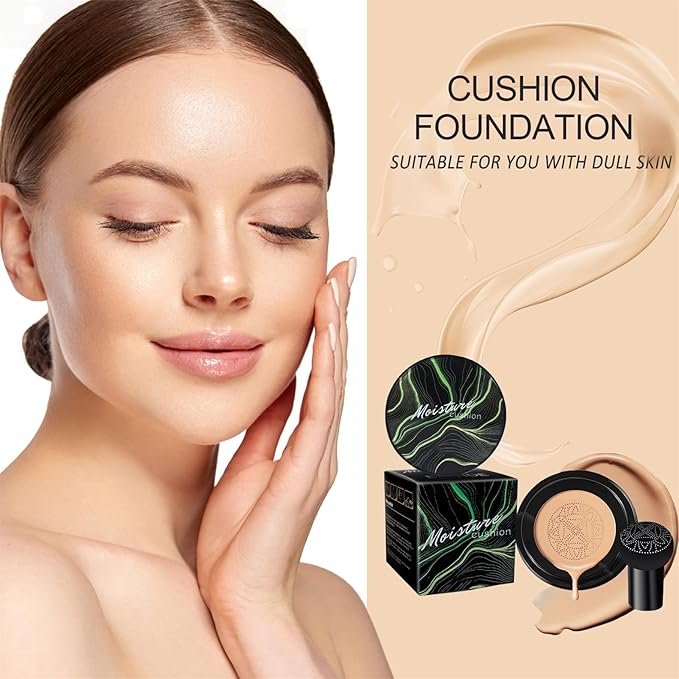 Mushroom Head Air Cushion CC Cream - BB Cream Face Makeup Foundation for Mature Skin Moisturizing Concealer Brighten Long-Lasting, Even Skin Tone for All Skin Types (2PCS Nude)