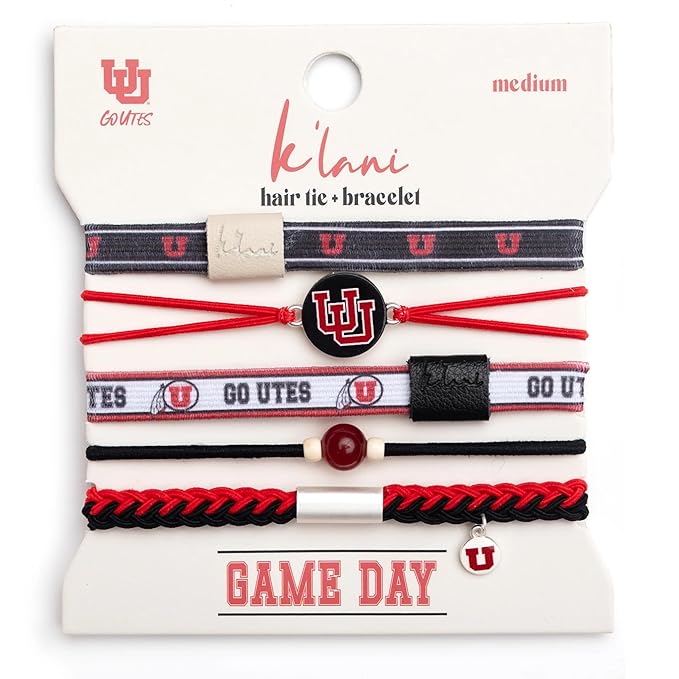 K'lani Game Day Hair Tie Bracelets – 5-Pack Stretchy No-Crease Hair Ties & Stylish Bracelets – Team Color Accessory for Hair or Wrist - Utah, Medium