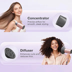 Ionic Diffuser Hair Dryer for Curly Hair, 1875W Fast Drying Blow Dryer with Diffuser and Concentrator Nozzle, Compact & Portable Negative Ion Hairdryer Blowdryer, 3 Heat 2 Speed Settings, Pink