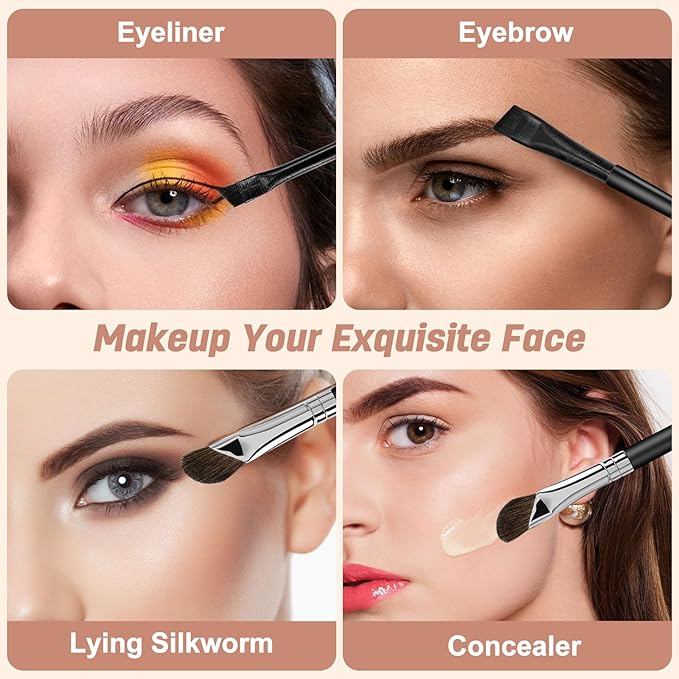 3 Pcs Eyeliner Brushes Set, Fine Angled Eyeliner Eyebrow Concealer Brushes, Upgraded Sickle Ultra Thin Extra thin Eyeliber Brush Slanted Flat Angle for Beauty Cosmetic Tool