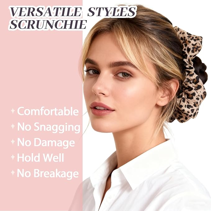2Pcs Big Leopard Hair Scrunchies for Women, Fashion No Crease Hair Ties for Thin Thick Hair,Soft Hair Bands No Damage for Girls, Ideal Gifts for Women (Set 13)