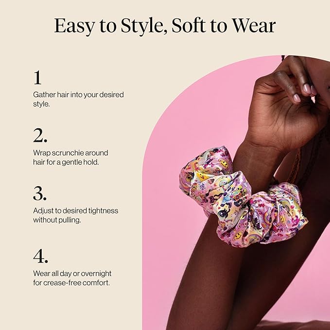 Lisa Frank x Kitsch Pillow Satin Scrunchies for Women - Hair Ties No Damage, No Crease Hair Accessories | for Day or Night Use | Ideal Gifts for Women - 2pcs