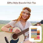 32Pcs Boho Bracelet Hair Ties, No Damage Elastic Bracelets, Brownsoft Hair Ties Accessories for Girls and Women Cute Bands for Thick or Thin Hair