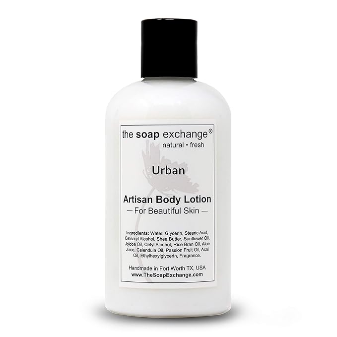 The Soap Exchange Body Lotion - Urban Scent - Hand Crafted 8 fl oz / 240 ml Natural Artisan Skin Care for Hand, Face, & Body, Moisturize, Hydrate, & Protect. Made in the USA.