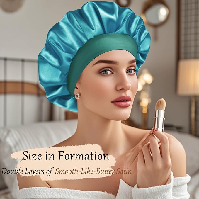 Satin Silk Bonnet for Sleeping, Soft Satin Lined Hair Bonnet for Women, Double Layer Sleep Nightcap