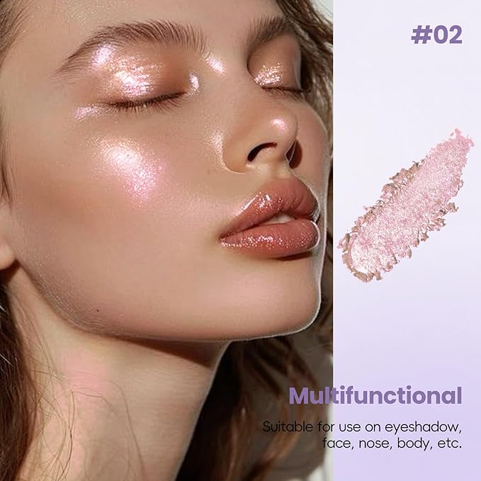 Holographic Light Pink Glitter Eyeshadow, Multichrome Shimmer Color Shifting Single Eyeshadow, Chameleon Metallic Iridescent Eye Shadow Palette Bouncy Texture Fairy Highlighter Makeup #2