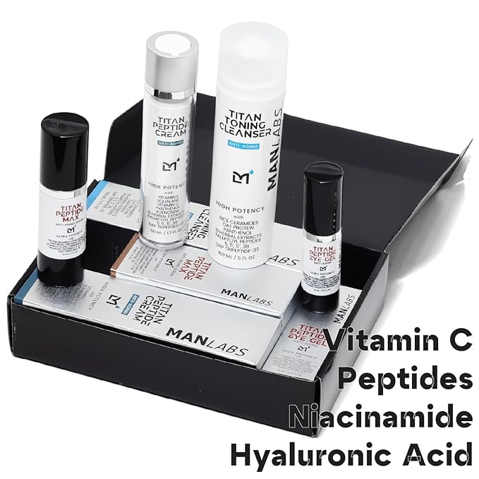 Titan Oscar Anti-Aging Mens Skin Care Kit – Wash, Face Serum, Eye Cream, Mens Face Moisturizer – Men, Skin Care Set – Dark Circles, Wrinkles, Fine Lines – Vitamin C, Peptides, Niacinamide, HA