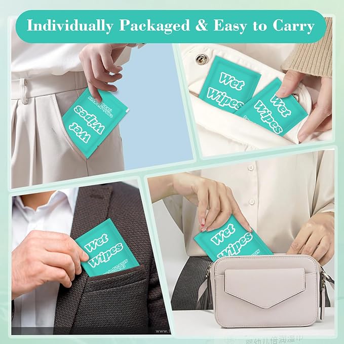 200 PCS Wet Wipes Individually Wrapped, Disposable Wet Wipes Bulk, Travel Size Wipe with Vitamin E & Aloe, Skin Cleansing Wipe for Hands Butt Restaurant Barbecue Daily Use, 7.1 x 7.87 inch