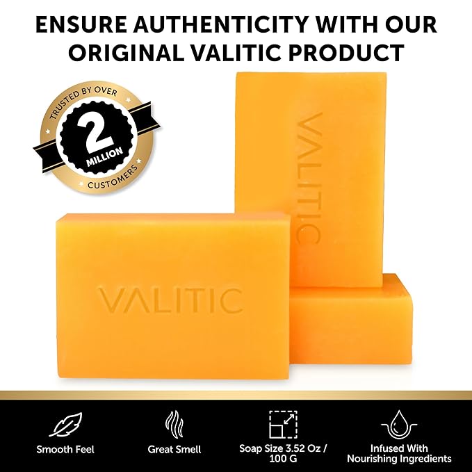 VALITIC Kojic Acid Vitamin C and Retinol Soap Bars with Turmeric for Dark Spot - Original Japanese Complex Infused with Collagen, Hyaluronic Acid, and Vitamin E (3 Pack)