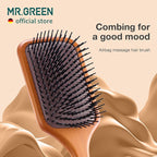 MR.GREEN Hair Brush Natural Maple Wide Board Massage Scalp Comb Air Cushion Anti-Static Detangle Brush For Curly Long Hair Both Women Men (Small)
