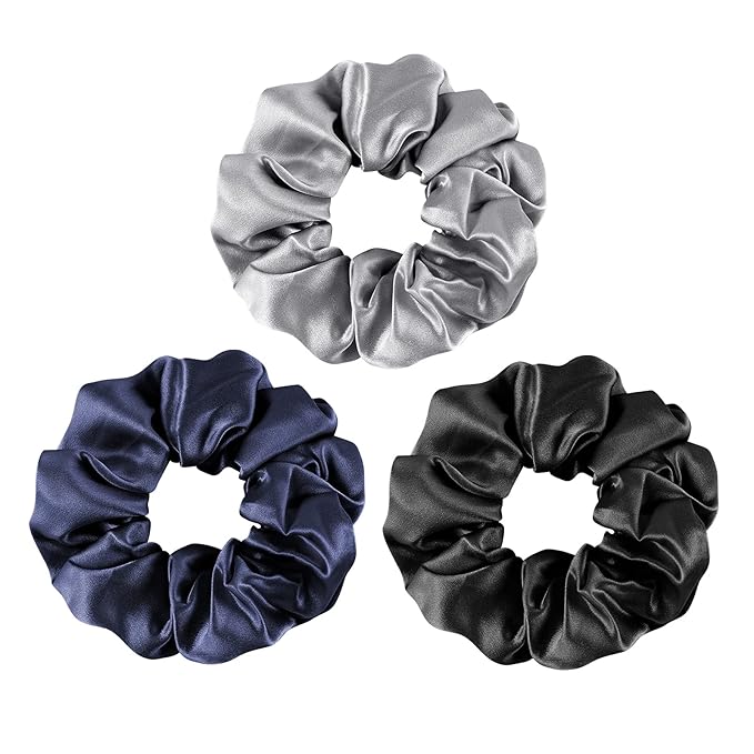 OLESILK 100% Mulberry Silk-Scrunchies for Hair Sleep, Women Grils Silk Hair Ties for Frizz & Breakage Curly Hair, No Damage, Elastics Ponytail Holder, 3 Pack