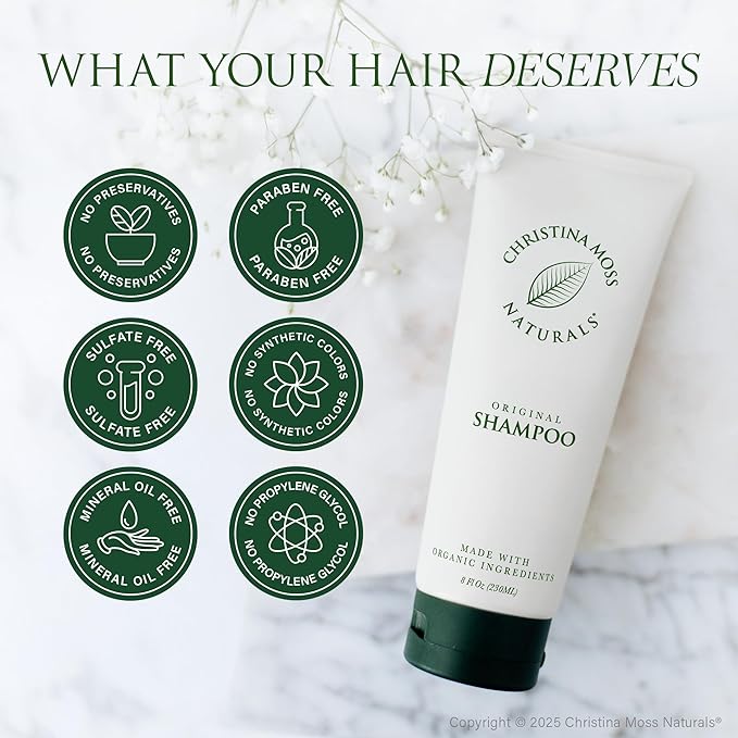 Christina Moss Naturals Shampoo Natural and Organic Ingredients, Sulfate-Free, Paraben-Free, Cruelty-Free, Vegan, Unscented, Responsible Beauty