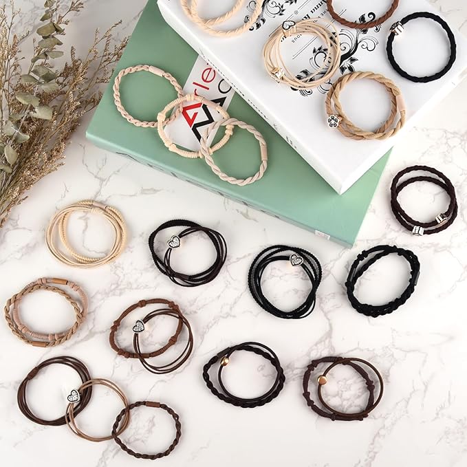 72PCS Boho Hair Ties Bracelets for Women, Hair Tie Bracelets No Damage Boho Hair Accessories Hair Ties for Thick Thin Hair Medium Long Hair Pony Tails (Heart)