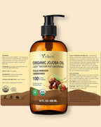 Organic Jojoba Oil Glass Bottle 16 fl oz, USDA Certified 100 Pure & Natural Jojoba Oil for Hair, Skin & Face, Cold Pressed Unrefined Hexane Free, Deeply Moisturizing Body Serum for Gua Sha