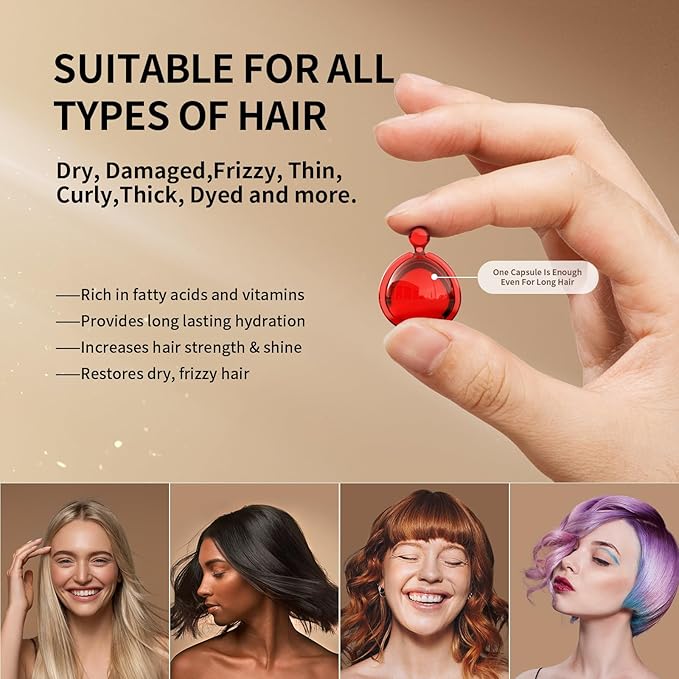 Hair Oil 50 Capsules - Hair Vitamins A C E Pro B5 - Hair Treatment Serum - Hair Serum for Frizzy and Damaged Hair - Argan & Avocado Oil - Leave in Conditioner for Women & Men