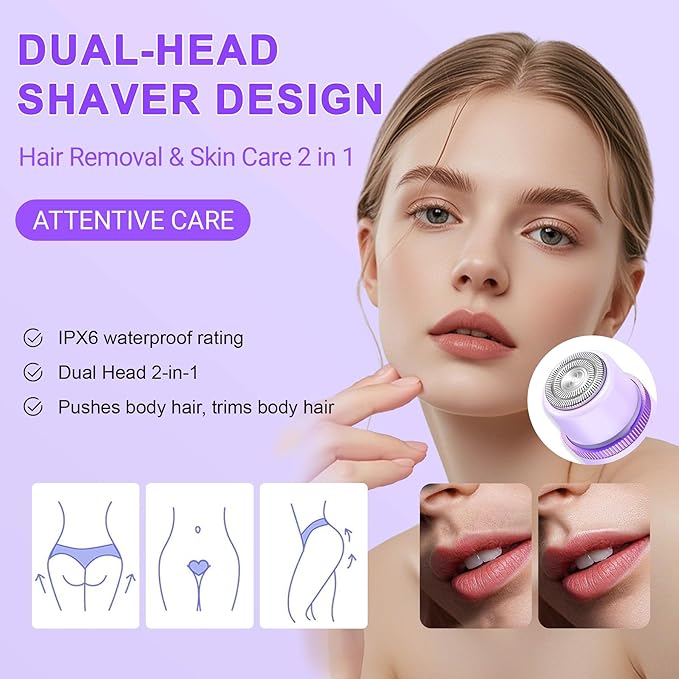 2025 Bikini Trimmer for Women, Cordless& Painless& Waterproof Dual Head Shaver for Women Private Area& Face& Body, 2-in-1 Electric Razors, Bikini Shaver, Hair Trimmer with LCD