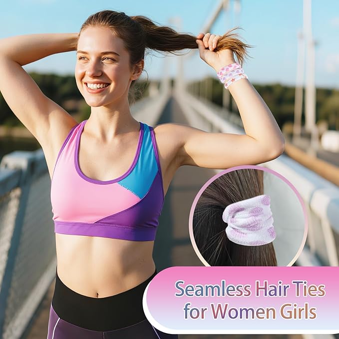 Bessrung 50 PCS Seamless Hair Ties, No Damage Elastics Hair Ties for Women Girls, Soft Stretchy Ponytail Holders for Thin Thick Hair, Snag-Free Hair Bands Stocking Stuffers Christmas Gift(Love)