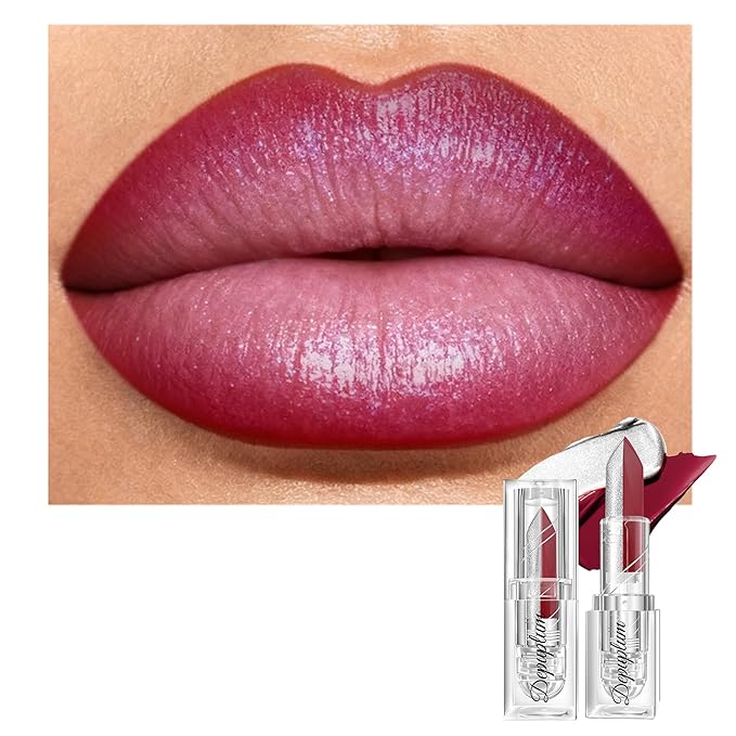 2 in 1 Dark Red Matte Lipstick Glitter Silver Lipstick Dual Sided Waterproof Lipsticks for Women One Stroke Two-Tone Long Lasting Lip Stick for Christmas Halloween,DU-Q9