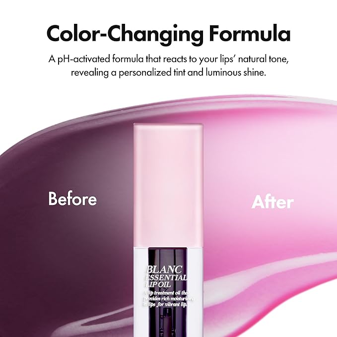 Blanc Essential Lip Oil - 50HR Moisturizing, Hydrating & Color Changing Korean Tinted Lip Oil Gloss Makeup with 6 Plant Extracts - Lightweight, Non-Sticky Finish 0.15 fl oz (#05 Blackberry)