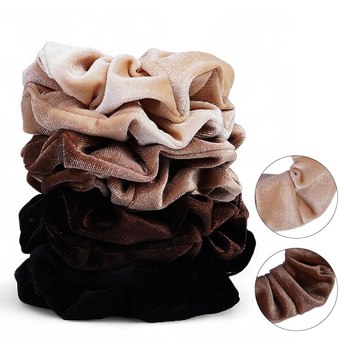 Velvet Scrunchies for Women – 8PCS Neutral Large Hair Ties – Black, Blonde, Dark Brown, Light Brown – No Crease, Frizz-Free, Soft & Gentle Elastic Hair Bands, Everyday Hair Accessories Gifts