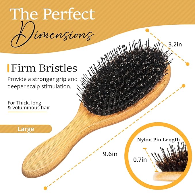 Premium Boar Bristle Hair Brush for Thick Hair Set. Hairbrush for Women With Thick, Long or Curly Hair. Restores Hair's Shine and Health. Comb, Travel Bag & Spa Headband Included