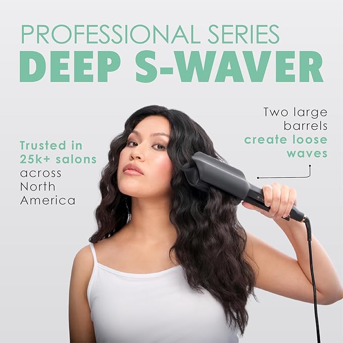 MINT Double Barrel Mermaid Hair Waver for Long Hair | Ionic Deep Waver Tool Creates Volume & Large Beach Waves | Wave Crimper Tool | Waving Iron with Adjustable Temperature