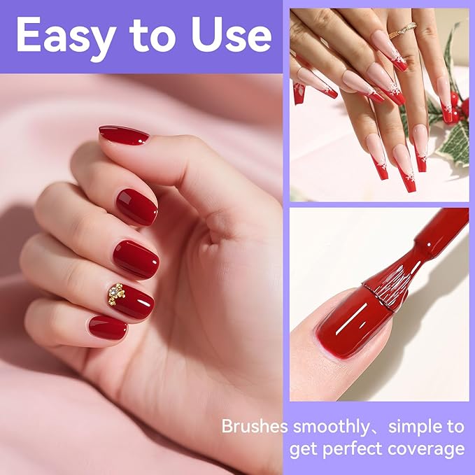 JODSONE 12 PCS 16.5 ml Gel Nail Polish Same Color Same Bottle with Base Coat and Top Coat, 10 Colors for At-Home Salon Nail Art, Holiday Gifts