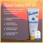 Vacation Classic Sunscreen Lotion SPF 50, Water-Resistant, Lightweight, Transparent on All Skin Tones, Dermatologist-Tested, Vegan, Travel Size, 3.4 Fl. Oz. (Value Pack of 3)