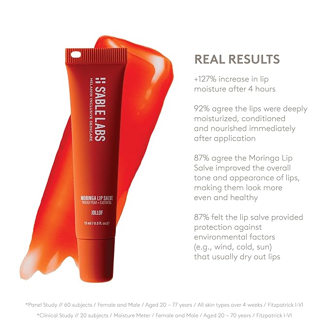 S'ABLE Labs - Moringa Lip Salve | Deeply Moisturize, Soften, Improve Lip Appearance | Prickly Pear + Castor Oil | Melanin-Inclusive Skincare (Jollof; 15 mL | 0.5 fl oz)