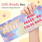 16 Sizes Press on Nails Kit for Kids - 32 Pieces French Almond Fake Nail Tips for Girls 8-12 Years Old with Jelly Nail Adhesives & No-Lamp Nail Glue, Birthday Christmas Gifts (Happy Smile)