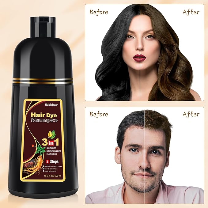 Bablabear Brown Hair Dye Shampoo for Gray Hair Coverage,Instant Hair Color Shampoo for Women and Men.500ml