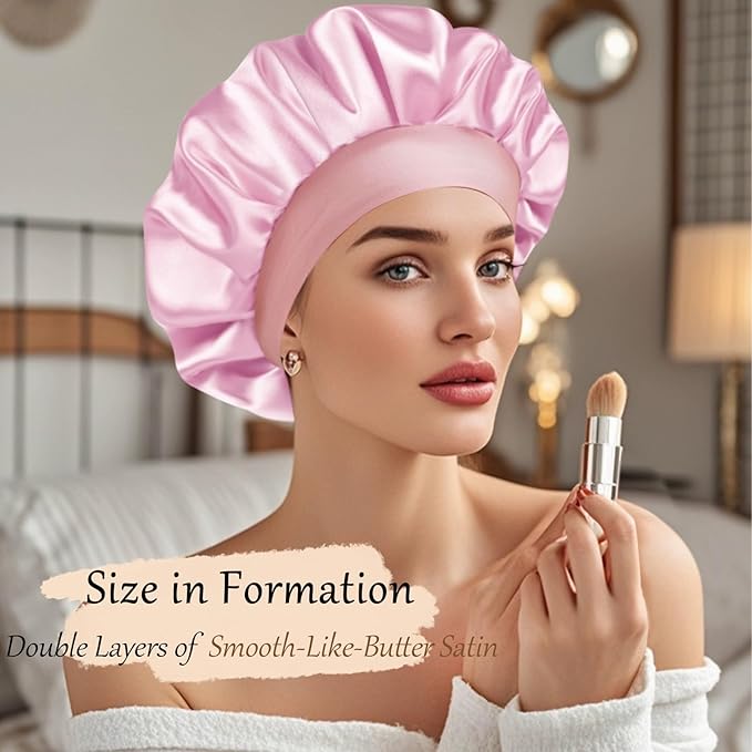 Satin Silk Bonnet for Sleeping, Soft Satin Lined Hair Bonnet for Women, Double Layer Sleep Nightcap