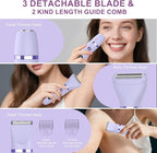 3-in-1 Electric Razor IPX7 Waterproof Bikini Trimmer Wet & Dry Use Painless Personal Trimmer Groomer for Ladies Face Body Legs Bikini Public Hairs Electric Lady Shaver with Replaceable Heads