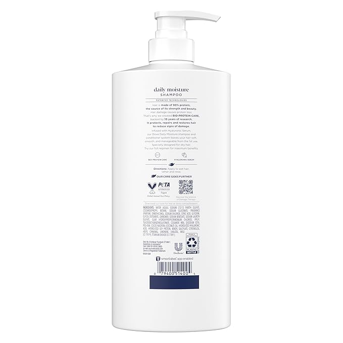 Dove Damage Therapy Shampoo Daily Moisture for Dry Hair with Bio-Protein Care Technology and Hyaluronic Serum 28 Fl Oz
