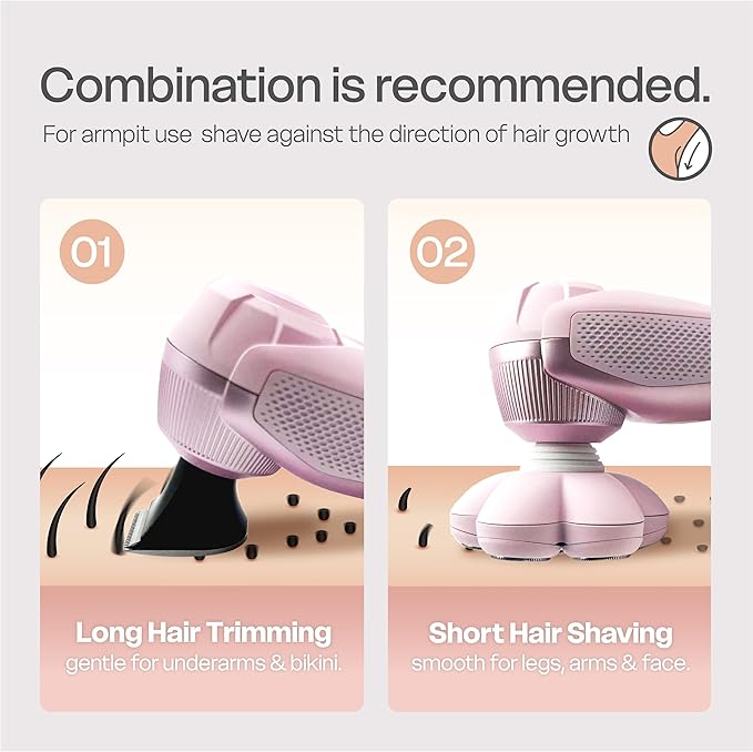 3-in-1 Electric Razor for Women, Painless Bikini Trimmer & Body Shaver, IPX7 Waterproof Wet/Dry, 120-Min Type-C Rechargeable, Gentle & Smooth Pink Shaver, Ideal Holiday Gift for Her