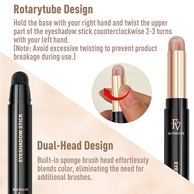 FV Cream Shimmer Eyeshadow Stick，Long Lasting & Waterproof, Multi-Use & High Pigment Eyeshadow Makeup Stick, Champagne Shimmer