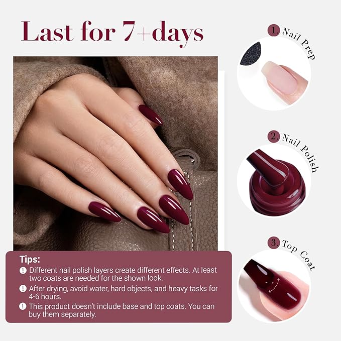 AZUREBEAUTY Dark Red Nail Polish, Quick Dry Nail Lacquer Natural Strengthening Treatment Kit DIY Salon at Home Women Gifts 0.34 fl oz