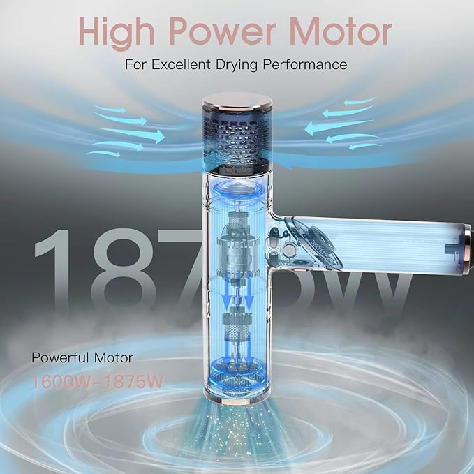 MIRACOMB Foldable Travel Hair Dryer, Powerful Ionic Blow Dryer Pro with Brushless Motor for Fast Drying, Lightweight Portable Hairdryer for Women/Men, Digital Heat/Speed Settings, with 2 Nozzles