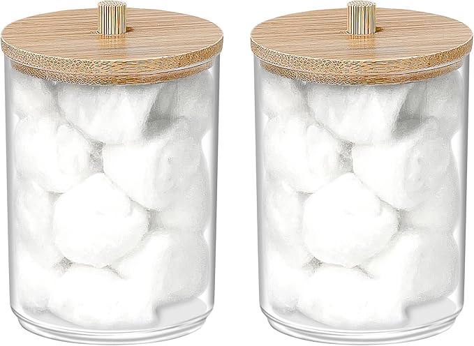 250 Count Cotton Balls, 100% Pure Organic Cotton, Soft & Super Absorbent, Includes 2 Cotton Ball Holders for Bathroom & Vanity, Perfect for Face Makeup Remover, Nail Polish Removal, Crafts, Pet Care