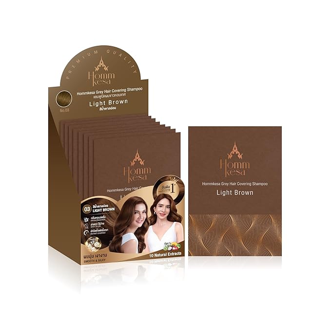 Grey Hair Covering Shampoo (6 Packet) – Premium 3-in-1 Hair Dye Shampoo For Grey Hair (Light Brown)