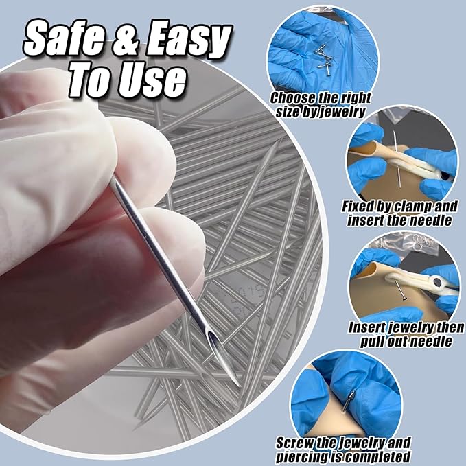 20G 50pcs Hollow Piercing Needles - 316L Stainless Steel Jewelry Needles, Micro Tips for Ear & Septum Precision Piercing