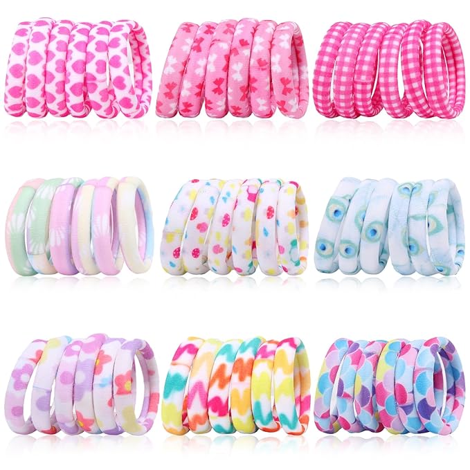 Anezus 54Pcs Hair Ties for Girls and Women, Nylon No Damage Elastics Hair Bands Ponytail Holders, Soft Hair Ties Hair Accessories for Thick Straight Curly Hair, Multi-colored A